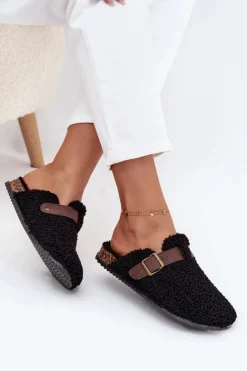 Kapcie Klasyczne|Klapki Korkowe>Boto Klapki Damskie Z Futerkiem Typu Baranek Czarne Lorivine Czarny