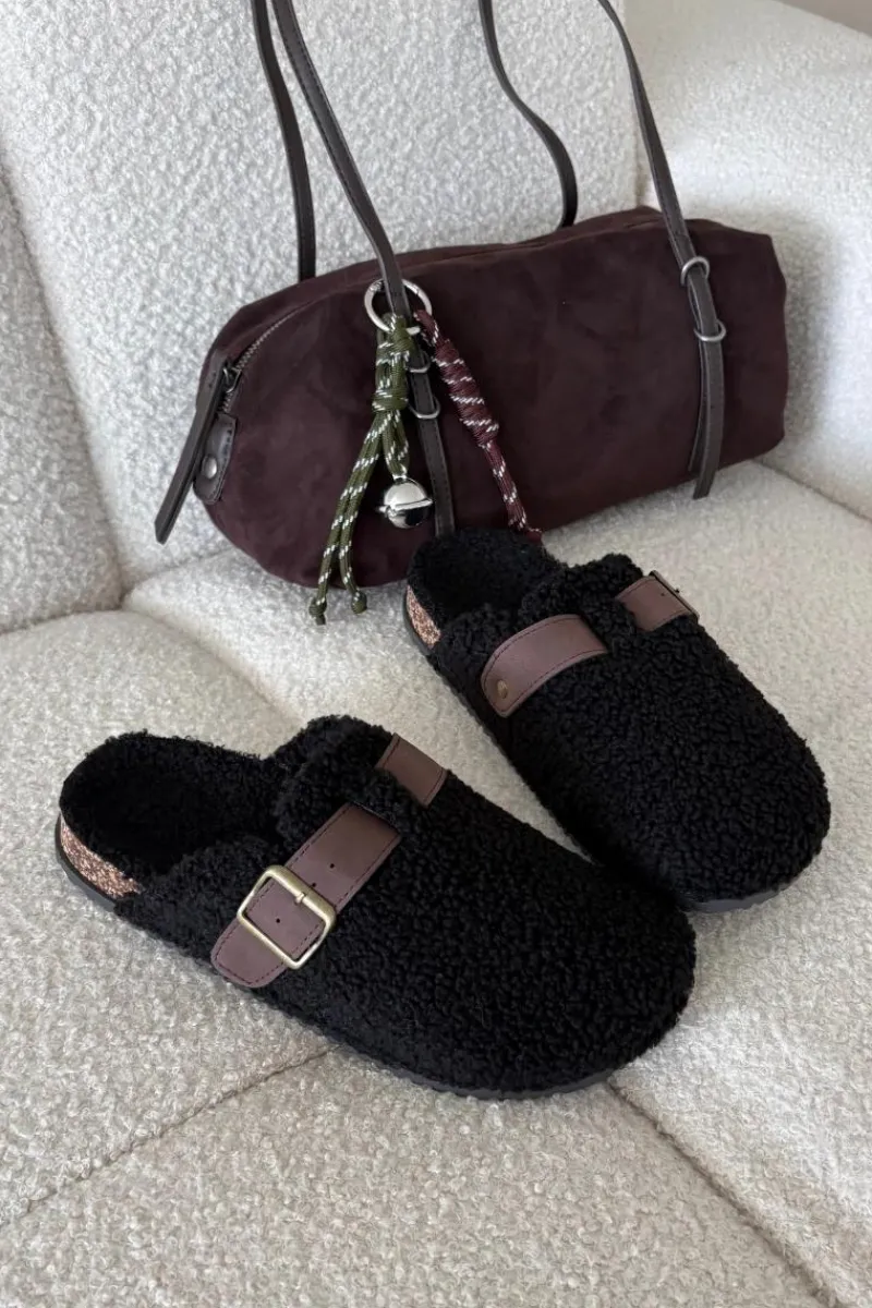 Kapcie Klasyczne|Klapki Korkowe>Boto Klapki Damskie Z Futerkiem Typu Baranek Czarne Lorivine Czarny