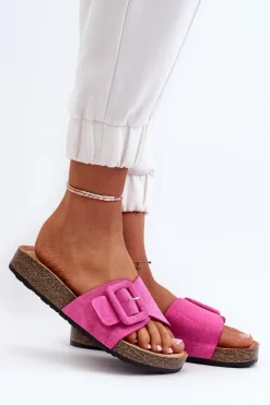 Klapki Na Platformie|Klapki Damskie Klasyczne>Boto Klapki Damskie Z Klamrą Eko Zamszowe Fuksja Laeltia