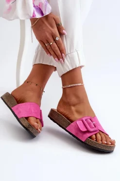 Klapki Na Platformie|Klapki Damskie Klasyczne>Boto Klapki Damskie Z Klamrą Eko Zamszowe Fuksja Laeltia