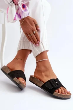 Klapki Damskie Z Klamrą Eko Zamszowe Czarne Laeltia Damskie Klapki Na Platformie|Klapki Damskie Klasyczne