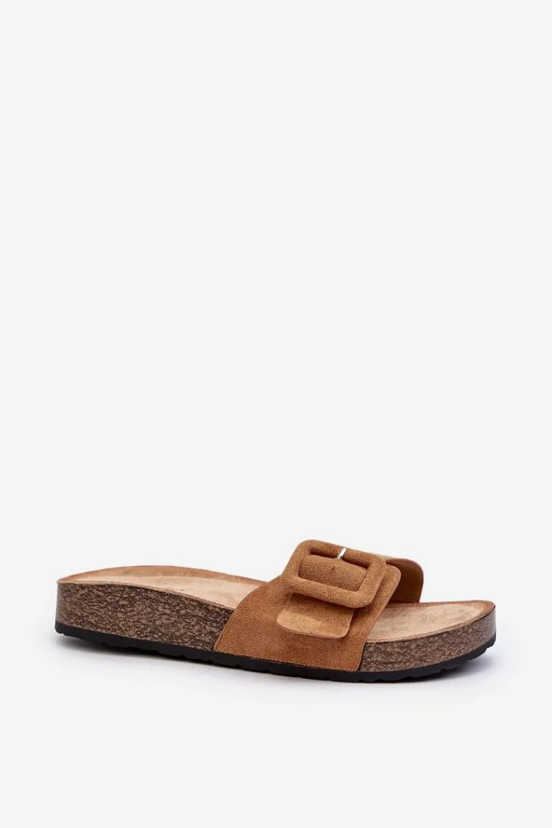 Outlet Boto Klapki Damskie Z Klamrą Eko Zamszowe Camel Laeltia