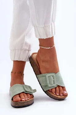 Klapki Na Platformie|Klapki Damskie Klasyczne>Boto Klapki Damskie Z Klamrą Eko Zamszowe Miętowe Laeltia