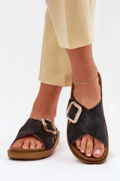 Sale INBLU Klapki Damskie Z Klamrą ED000025 Czarne Czarny