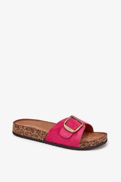 Best Boto Klapki Damskie Z Klamrą Na Korkowej Platformie Fuksja Zavira Różowy