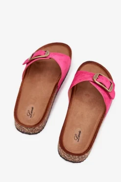 Best Boto Klapki Damskie Z Klamrą Na Korkowej Platformie Fuksja Zavira Różowy