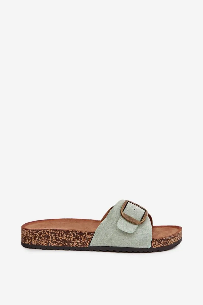 New Klapki Damskie Z Klamrą Na Korkowej Platformie Miętowe Zavira Damskie Klapki Korkowe|Klapki Na Platformie