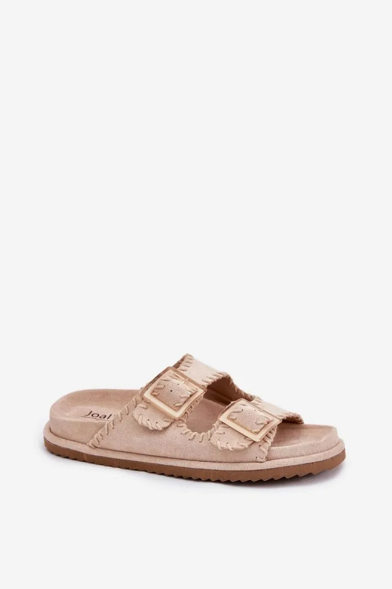 Discount Boto Klapki Damskie Z Klamrami I Ozdobnym Obszyciem Beżowe Visley Beżowy