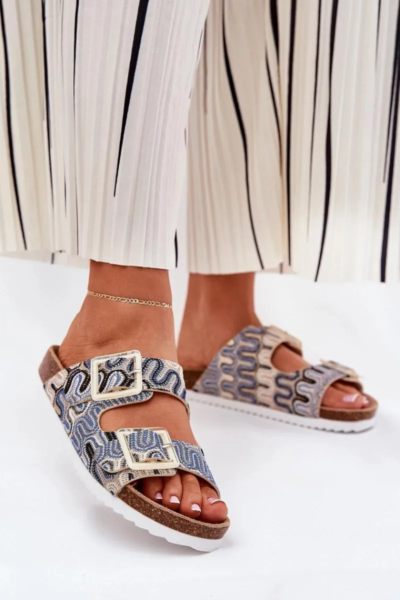 Damskie buty S.Barski Klapki Damskie Z Klamrami I Brokatem S.Barski RB51-006 Beżowe Beżowy