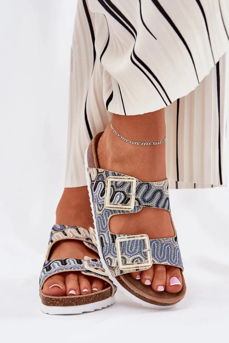 Damskie buty S.Barski Klapki Damskie Z Klamrami I Brokatem S.Barski RB51-006 Beżowe Beżowy