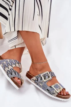 Damskie buty S.Barski Klapki Damskie Z Klamrami I Brokatem S.Barski RB51-006 Beżowe Beżowy