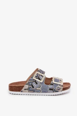 Damskie buty S.Barski Klapki Damskie Z Klamrami I Brokatem S.Barski RB51-006 Beżowe Beżowy