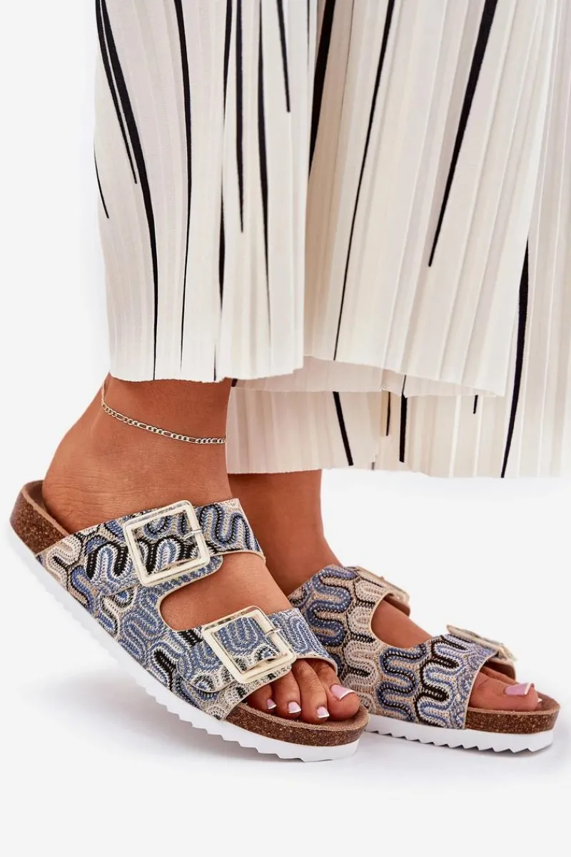 Damskie buty S.Barski Klapki Damskie Z Klamrami I Brokatem S.Barski RB51-006 Beżowe Beżowy