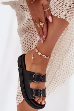 Hot Klapki Damskie Z Klamrami Na Platformie Czarne Elamas Damskie Klapki Na Platformie|Klapki Damskie Klasyczne