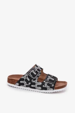 New Damskie buty S.Barski Klapki Damskie Z Klamrami I Brokatem S.Barski RB51-006 Czarne Czarny