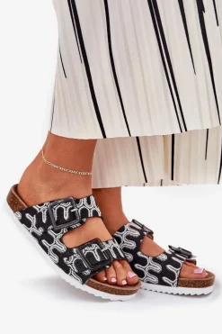 New Damskie buty S.Barski Klapki Damskie Z Klamrami I Brokatem S.Barski RB51-006 Czarne Czarny