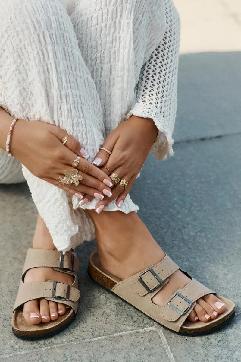 Hot Evento Klapki Damskie Z Klamrami Na Korkowej Platformie Beżowe Galurena