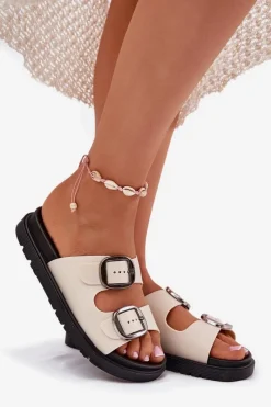 Klapki Na Platformie|Klapki Damskie Klasyczne>Boto Klapki Damskie Z Klamrami Na Platformie Beżowe Elamas Beżowy