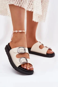 Klapki Na Platformie|Klapki Damskie Klasyczne>Boto Klapki Damskie Z Klamrami Na Platformie Beżowe Elamas Beżowy