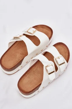 Clearance Boto Klapki Damskie Z Klamrami Na Masywnej Platformie Białe Odisene