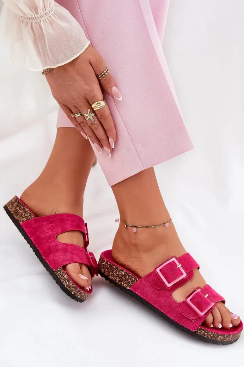 Klapki Korkowe|Klapki Na Platformie>Boto Klapki Damskie Z Klamrami Na Korkowej Podeszwie Fuksja Sercele Różowy