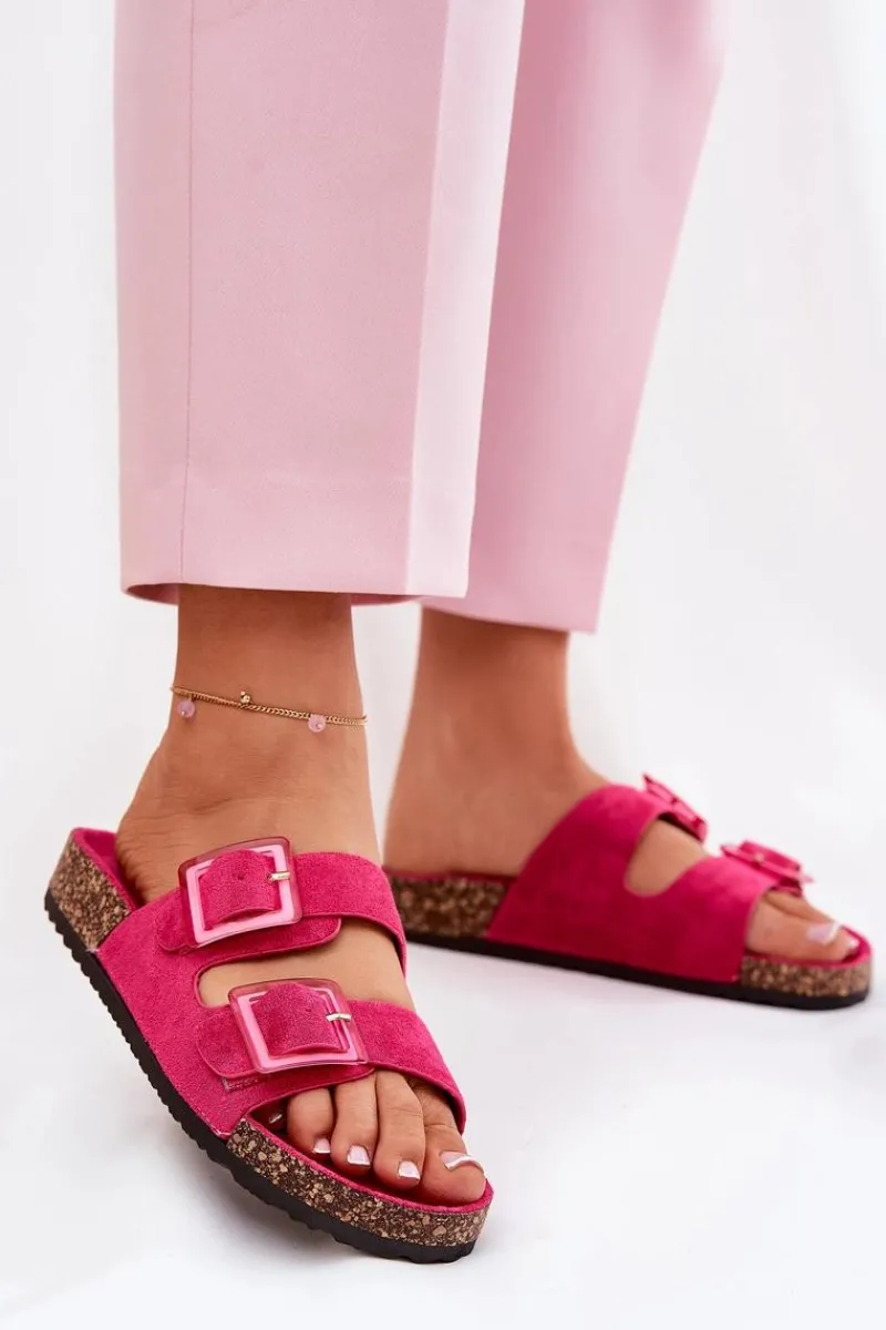 Klapki Korkowe|Klapki Na Platformie>Boto Klapki Damskie Z Klamrami Na Korkowej Podeszwie Fuksja Sercele Różowy