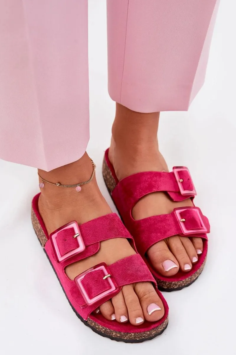 Klapki Korkowe|Klapki Na Platformie>Boto Klapki Damskie Z Klamrami Na Korkowej Podeszwie Fuksja Sercele Różowy