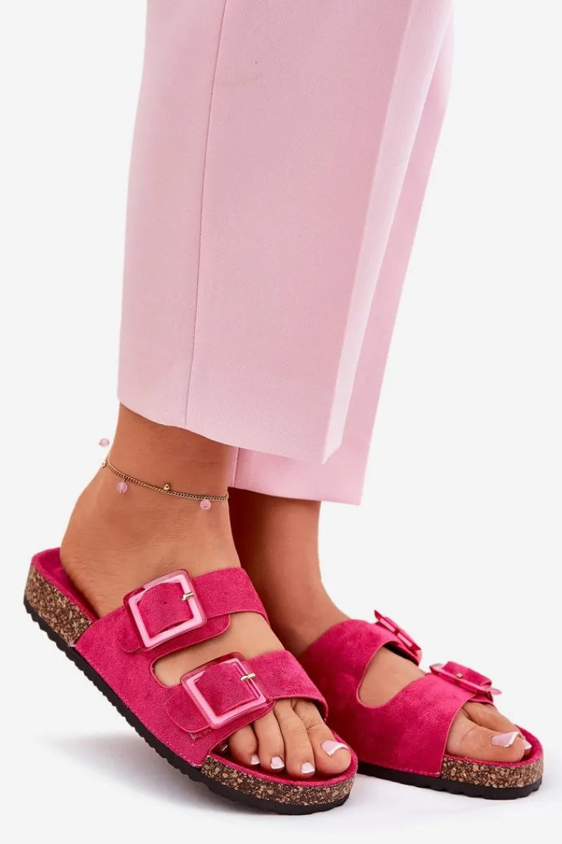 Klapki Korkowe|Klapki Na Platformie>Boto Klapki Damskie Z Klamrami Na Korkowej Podeszwie Fuksja Sercele Różowy