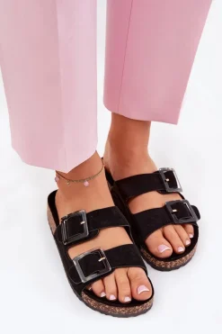 Outlet Klapki Damskie Z Klamrami Na Korkowej Podeszwie Czarne Sercele Damskie Klapki Korkowe|Klapki Na Platformie