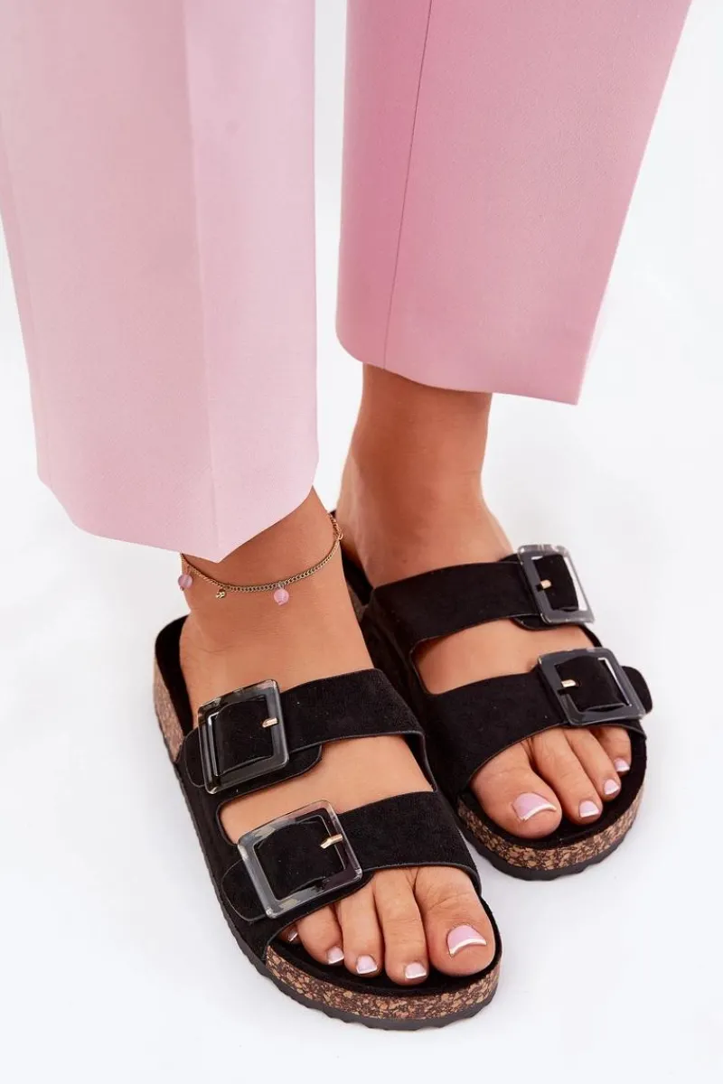 Outlet Klapki Damskie Z Klamrami Na Korkowej Podeszwie Czarne Sercele Damskie Klapki Korkowe|Klapki Na Platformie