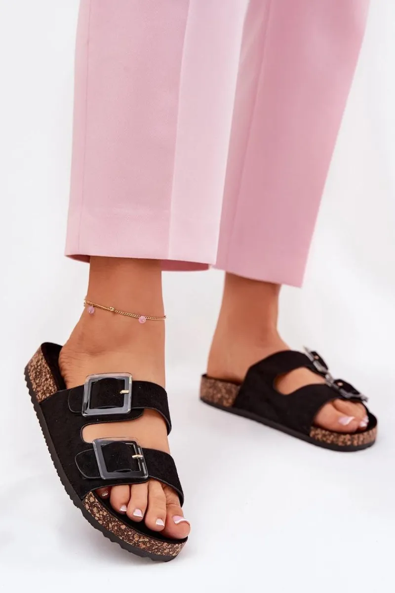 Outlet Klapki Damskie Z Klamrami Na Korkowej Podeszwie Czarne Sercele Damskie Klapki Korkowe|Klapki Na Platformie