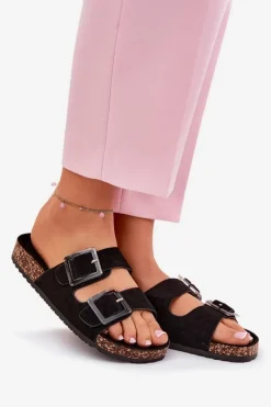 Outlet Klapki Damskie Z Klamrami Na Korkowej Podeszwie Czarne Sercele Damskie Klapki Korkowe|Klapki Na Platformie