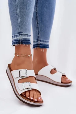 Online Klapki Damskie Z Klamrami CP000042 Białe Damskie Klapki Damskie Klasyczne