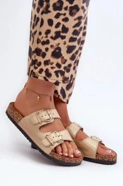 Discount Klapki Damskie Z Klamrami Złote Fronila Damskie Klapki Damskie Klasyczne