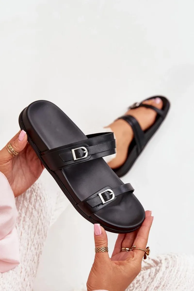 Klapki Na Platformie|Klapki Damskie Klasyczne>Boto Klapki Damskie Z Klamrami Czarne Brinella Czarny