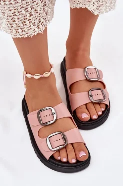 Online Boto Klapki Damskie Z Klamrami Na Platformie Różowe Elamas Różowy