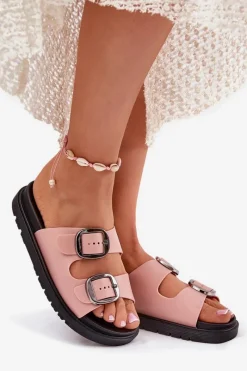 Online Boto Klapki Damskie Z Klamrami Na Platformie Różowe Elamas Różowy