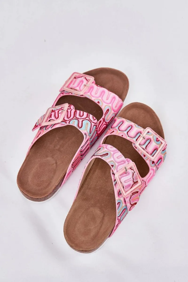 Klapki Korkowe|Klapki Na Platformie>Damskie buty S.Barski Klapki Damskie Z Klamrami I Brokatem S.Barski RB51-006 Różowe Różowy