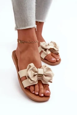 Outlet Klapki Damskie Z Kokardą Beżowe Rivarina Damskie Klapki Damskie Klasyczne