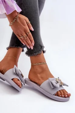 Outlet Boto Klapki Damskie Z Kokardą Lawendowe Arsicada Fioletowy