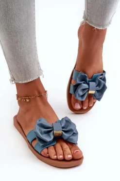 Best Boto Klapki Damskie Z Kokardą Niebieskie Rivarina