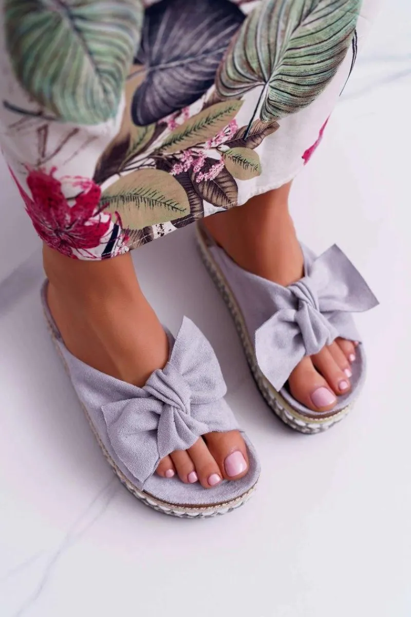 Sale Klapki Damskie Z Kokardami Gruba Podeszwa Szare Milady Damskie Klapki Damskie Klasyczne