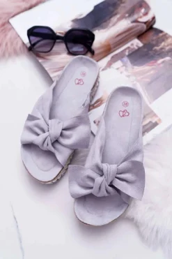 Sale Klapki Damskie Z Kokardami Gruba Podeszwa Szare Milady Damskie Klapki Damskie Klasyczne
