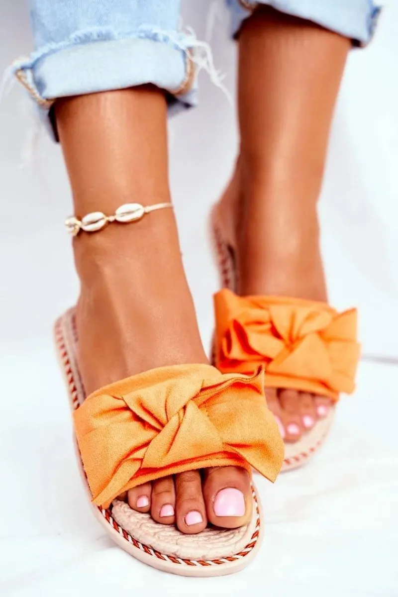 Sale Boto Klapki Damskie Z Kokardką Pomarańczowy Neon Happiness