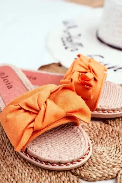 Sale Boto Klapki Damskie Z Kokardką Pomarańczowy Neon Happiness