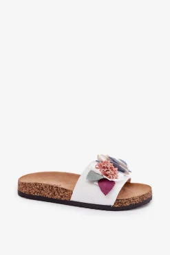 Clearance Klapki Damskie Z Kwiatkami Na Korkowej Platformie Białe Zinrosa Damskie Klapki Korkowe|Klapki Na Platformie