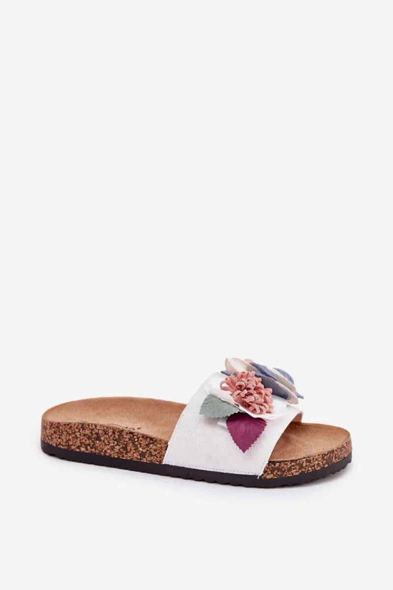 Clearance Klapki Damskie Z Kwiatkami Na Korkowej Platformie Białe Zinrosa Damskie Klapki Korkowe|Klapki Na Platformie