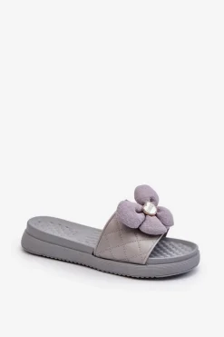 Clearance Boto Klapki Damskie Z Ozdobą Na Niskiej Platformie Szare Cedrella Szary