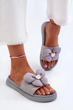 Clearance Boto Klapki Damskie Z Ozdobą Na Niskiej Platformie Szare Cedrella Szary