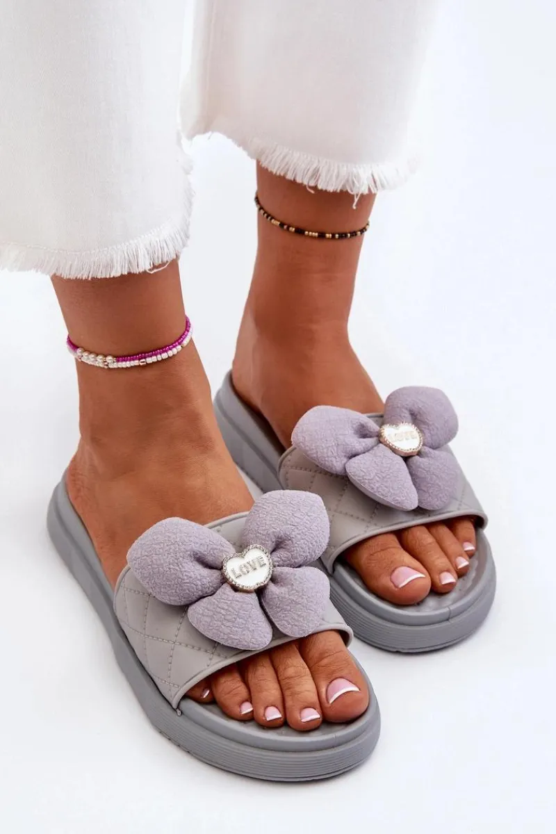 Clearance Boto Klapki Damskie Z Ozdobą Na Niskiej Platformie Szare Cedrella Szary